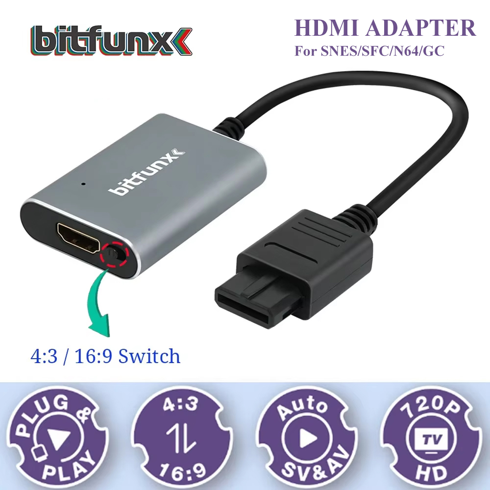 Retro Gaming Arcade Console - Адаптер Bitfunx 720P Svideo/AV-HDMI, HD-конвертер видео