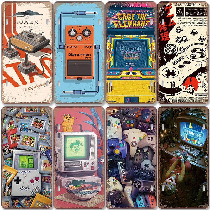 Retro Gaming Arcade Console - Винтажная металлическая табличка с ретро-игровой тематикой: